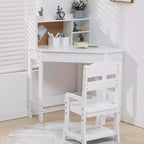 Ensemble bureau et chaise en bois pour enfants - Table d'étude d'angle avec étagère, tableau d'affichage et pot à crayons, bureau d'écriture pour chambre de garçons et filles