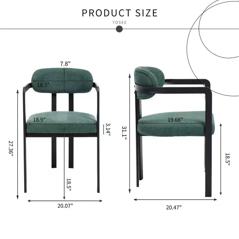 Modern Dining Room Chairs Set of 2, Upholstery Side Arm Chairs with Black Metal Legs for Kitchen, Dining Room, or Living Areas-Panipeachy