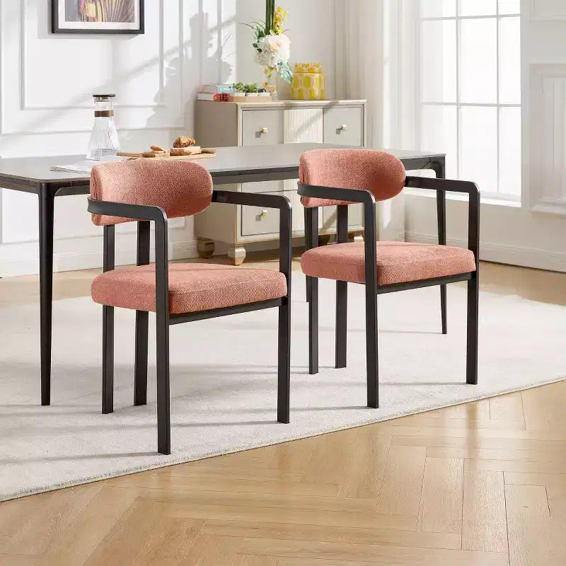 Modern Dining Room Chairs Set of 2, Upholstery Side Arm Chairs with Black Metal Legs for Kitchen, Dining Room, or Living Areas-Panipeachy