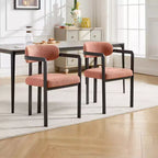 Modern Dining Room Chairs Set of 2, Upholstery Side Arm Chairs with Black Metal Legs for Kitchen, Dining Room, or Living Areas-Panipeachy