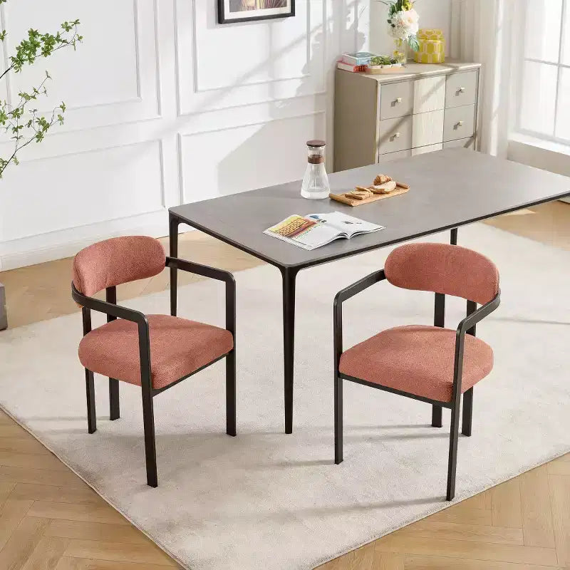Modern Dining Room Chairs Set of 2, Upholstery Side Arm Chairs with Black Metal Legs for Kitchen, Dining Room, or Living Areas-Panipeachy