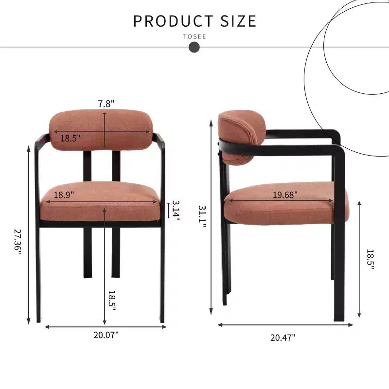 Modern Dining Room Chairs Set of 2, Upholstery Side Arm Chairs with Black Metal Legs for Kitchen, Dining Room, or Living Areas-Panipeachy