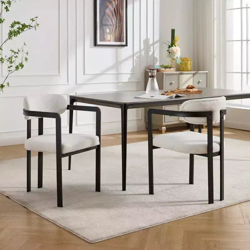 Modern Dining Room Chairs Set of 2, Upholstery Side Arm Chairs with Black Metal Legs for Kitchen, Dining Room, or Living Areas-Panipeachy