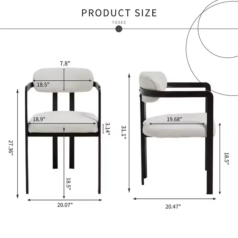 Modern Dining Room Chairs Set of 2, Upholstery Side Arm Chairs with Black Metal Legs for Kitchen, Dining Room, or Living Areas-Panipeachy
