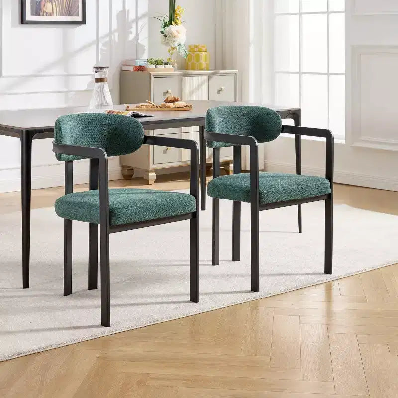 Modern Dining Room Chairs Set of 2, Upholstery Side Arm Chairs with Black Metal Legs for Kitchen, Dining Room, or Living Areas-Panipeachy
