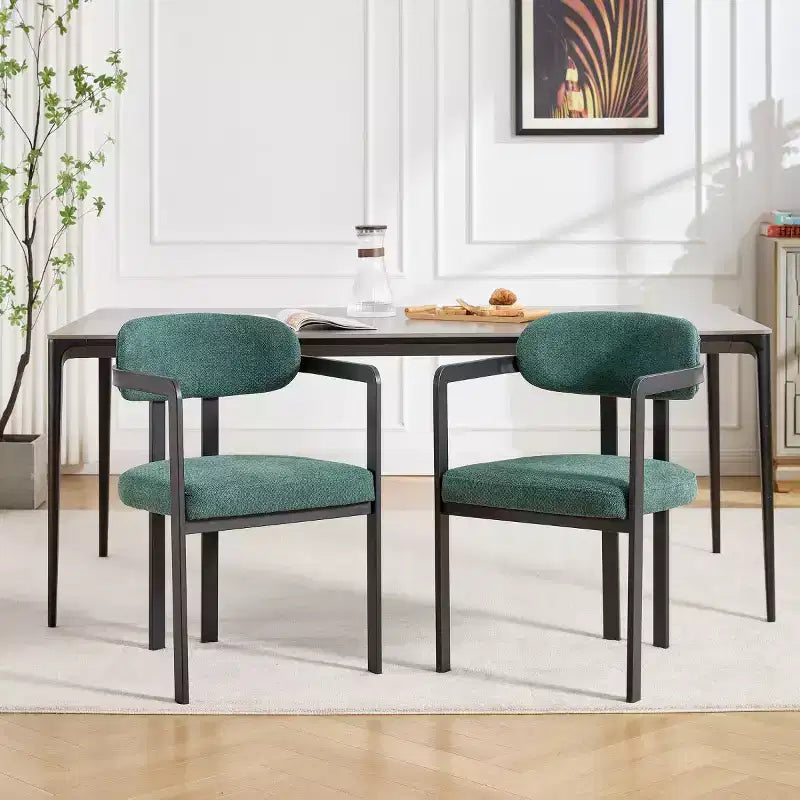 Modern Dining Room Chairs Set of 2, Upholstery Side Arm Chairs with Black Metal Legs for Kitchen, Dining Room, or Living Areas-Panipeachy