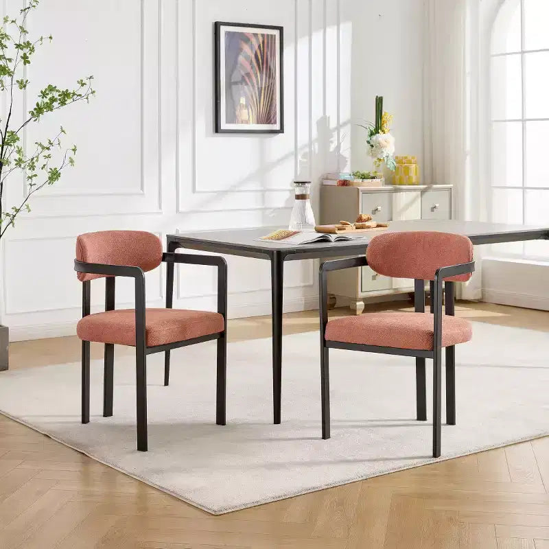 Modern Dining Room Chairs Set of 2, Upholstery Side Arm Chairs with Black Metal Legs for Kitchen, Dining Room, or Living Areas-Panipeachy