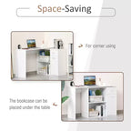 L Shaped Computer Desk, 180Degree Rotating Corner Desk with Storage Shelves, Drawer and Cabinet, Study Workstation for Home Office