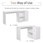 L Shaped Computer Desk, 180Degree Rotating Corner Desk with Storage Shelves, Drawer and Cabinet, Study Workstation for Home Office