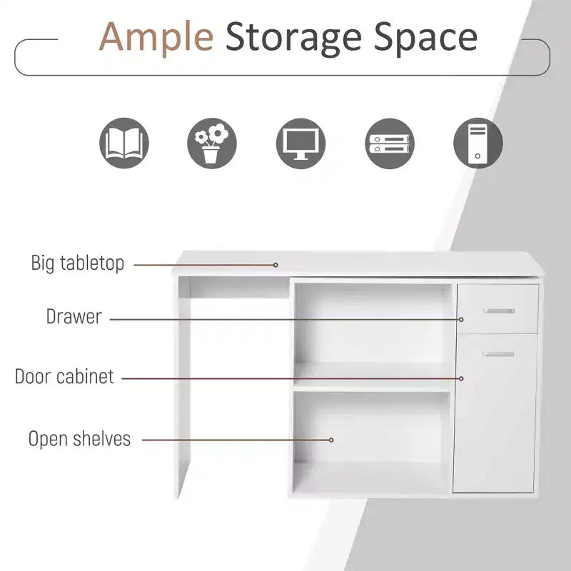 L Shaped Computer Desk, 180Degree Rotating Corner Desk with Storage Shelves, Drawer and Cabinet, Study Workstation for Home Office