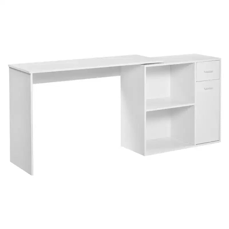 L Shaped Computer Desk, 180Degree Rotating Corner Desk with Storage Shelves, Drawer and Cabinet, Study Workstation for Home Office