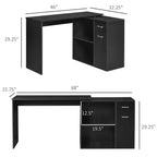 L Shaped Computer Desk, 180Degree Rotating Corner Desk with Storage Shelves, Drawer and Cabinet, Study Workstation for Home Office