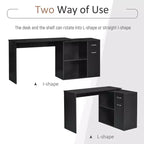 L Shaped Computer Desk, 180Degree Rotating Corner Desk with Storage Shelves, Drawer and Cabinet, Study Workstation for Home Office