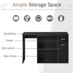 L Shaped Computer Desk, 180Degree Rotating Corner Desk with Storage Shelves, Drawer and Cabinet, Study Workstation for Home Office