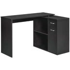 L Shaped Computer Desk, 180Degree Rotating Corner Desk with Storage Shelves, Drawer and Cabinet, Study Workstation for Home Office