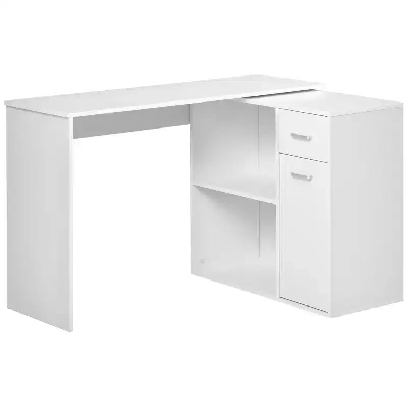 L Shaped Computer Desk, 180Degree Rotating Corner Desk with Storage Shelves, Drawer and Cabinet, Study Workstation for Home Office