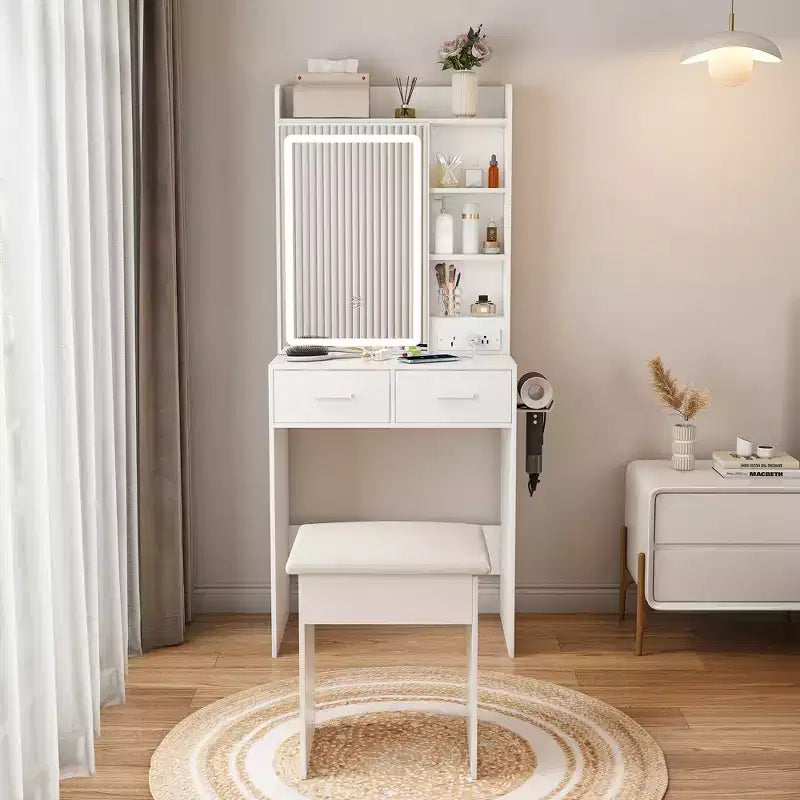 GDFStudio Yara 24 W Small Mirror Vanity Table with Stool