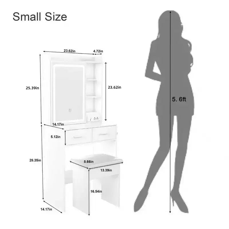 GDFStudio Yara 24 W Small Mirror Vanity Table with Stool