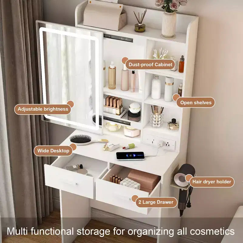 GDFStudio Yara 24 W Small Mirror Vanity Table with Stool
