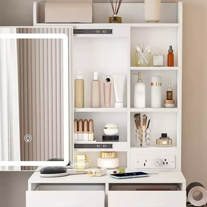 GDFStudio Yara 24 W Small Mirror Vanity Table with Stool