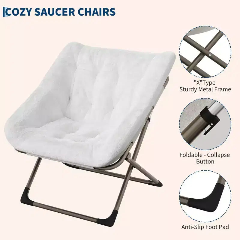 Fauteuil soucoupe confortable, fauteuil d'appoint pliant surdimensionné en fausse fourrure douce, fauteuil de salon paresseux pour enfants, adolescents et adultes, chambre, salon, dortoir, très grand