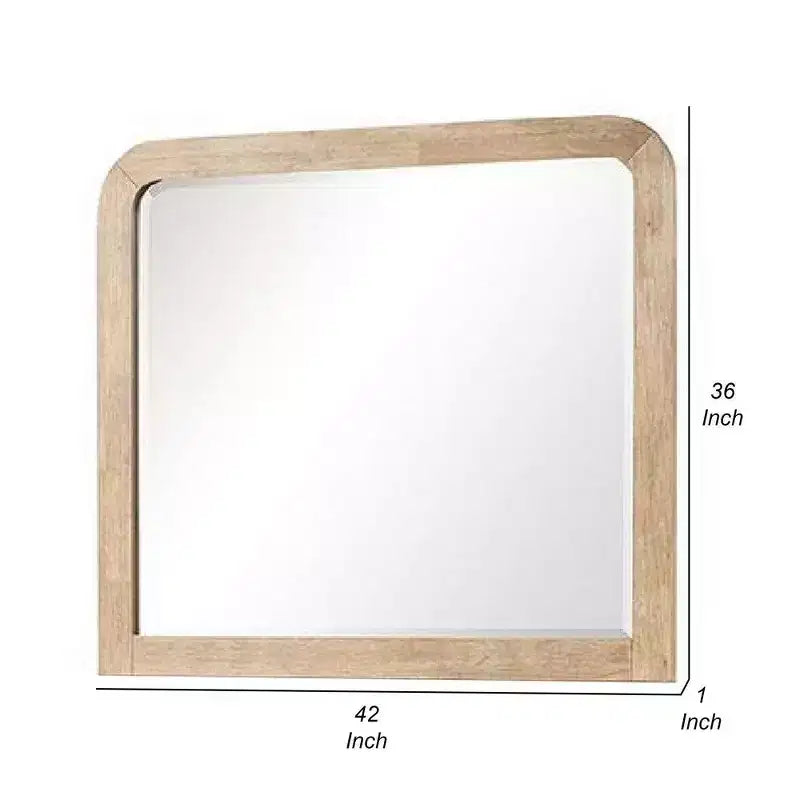 Royal Hampton Dresser Mirror, Beveled Glass, Natural Brown Solid Wood, 36x42