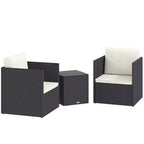 Folding Wicker Bistro Set, 3 Piece Patio Furniture Set with Cushions and Glass Coffee Table for Porch, Balcony