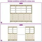 Besiost Organisateur de placard 96 pouces avec tiroirs en bois, système de rangement avec tringles de penderie réglables