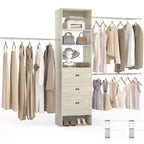 Besiost Organisateur de placard 96 pouces avec tiroirs en bois, système de rangement avec tringles de penderie réglables