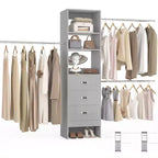 Besiost Organisateur de placard 96 pouces avec tiroirs en bois, système de rangement avec tringles de penderie réglables