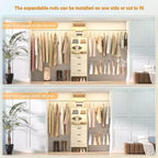 Besiost Organisateur de placard 96 pouces avec tiroirs en bois, système de rangement avec tringles de penderie réglables
