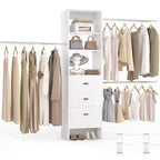 Besiost Organisateur de placard 96 pouces avec tiroirs en bois, système de rangement avec tringles de penderie réglables