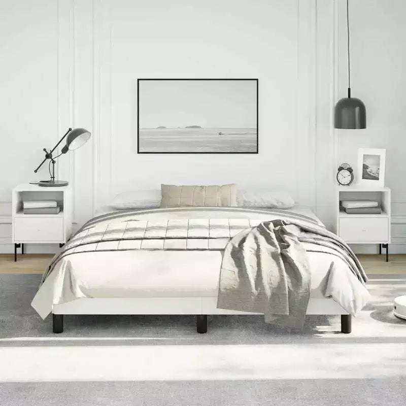 Bed Frame White Faux leather Queen Strong Bed Frame