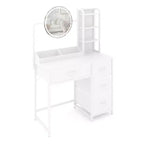 Coiffeuse de maquillage 35" avec miroir et lumières, petite table de maquillage avec 4 tiroirs en tissu et étagères ouvertes, coiffeuse pour chambre à coucher