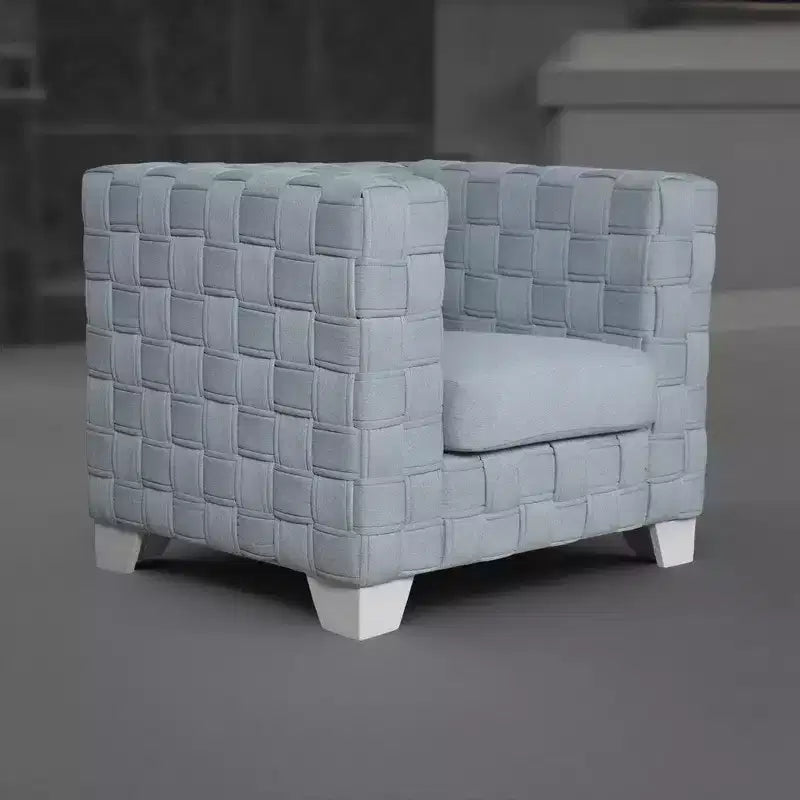 Royal Hampton Accent Chair, Knitted Light Blue Chenille, White Composite Wood