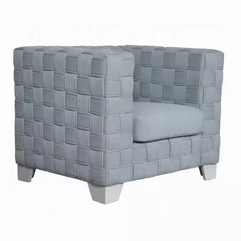 Royal Hampton Accent Chair, Knitted Light Blue Chenille, White Composite Wood