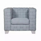 Royal Hampton Accent Chair, Knitted Light Blue Chenille, White Composite Wood