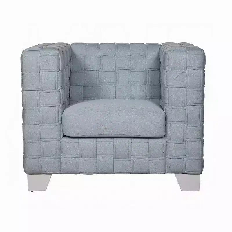 Royal Hampton Accent Chair, Knitted Light Blue Chenille, White Composite Wood