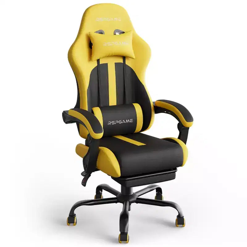 RSPGAME Sedie da Gaming Ergonomiche di Base per Adulti, Sedie da Ufficio in Pelle PU con Supporto Lombare, Cuscino a Molle Insacchettate e Poggiapiedi Retraibile