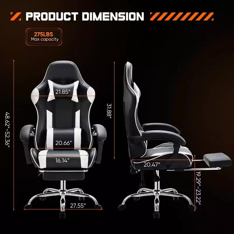 TUYOHW Sedia in Ecopelle con Rotelle e Poggiapiedi, Supporto Lombare, Braccioli Fissi, Sedia da Gaming per Ufficio