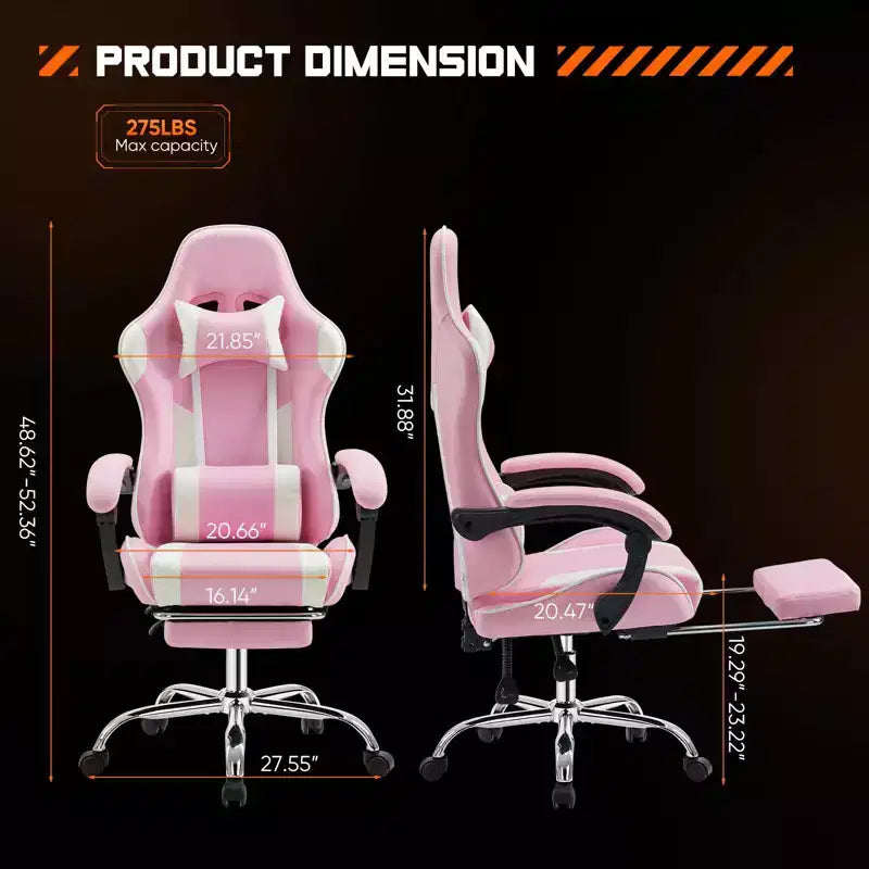 TUYOHW Sedia in Ecopelle con Rotelle e Poggiapiedi, Supporto Lombare, Braccioli Fissi, Sedia da Gaming per Ufficio