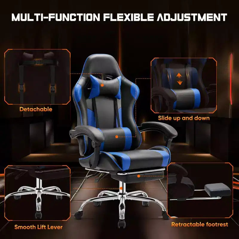 TUYOHW Sedia in Ecopelle con Rotelle e Poggiapiedi, Supporto Lombare, Braccioli Fissi, Sedia da Gaming per Ufficio