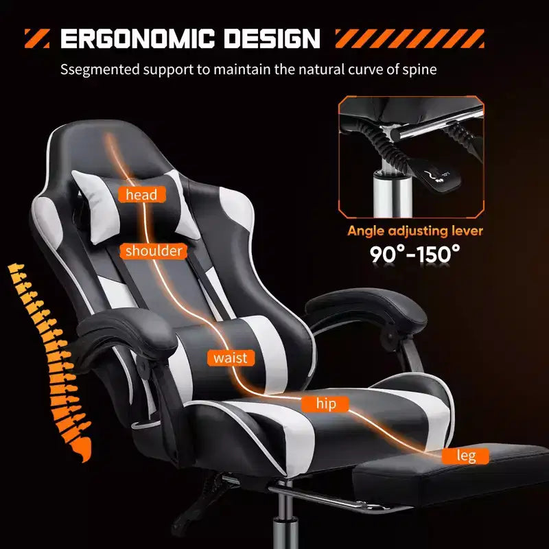 TUYOHW Sedia da Gaming Ergonomica con Poggiapiedi, Poltrona Reclinabile in Pelle PU con Poggiatesta e Bracciolo Fisso, Sedia da Ufficio per Studio
