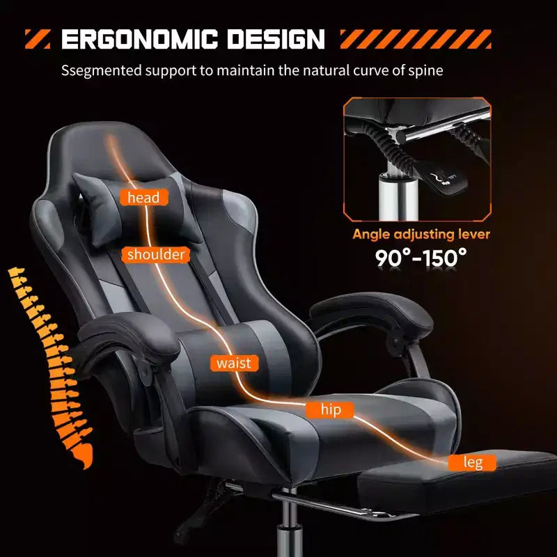 TUYOHW Sedia da Gaming Ergonomica con Poggiapiedi, Poltrona Reclinabile in Pelle PU con Poggiatesta e Bracciolo Fisso, Sedia da Ufficio per Studio