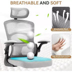 COZONY Sedia da scrivania ergonomica - Sedia da ufficio in rete per la casa con ruote, Sedia da gaming per computer con schienale alto e poggiatesta regolabile per casa, ufficio, grigio