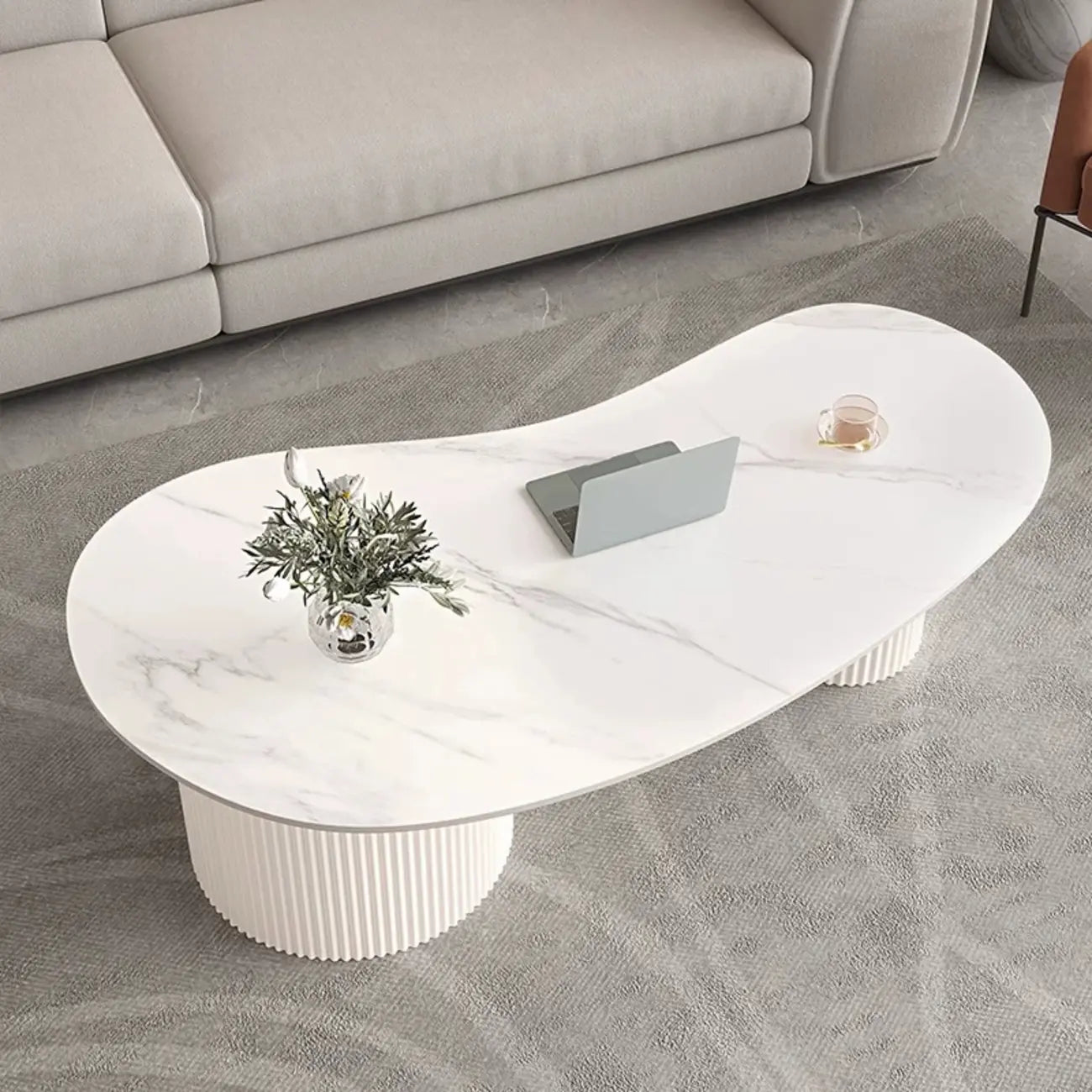 Minimalist Standard White Oval Coffee Table with 2 Drawers