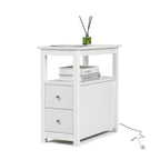 End Table with Charging Station, Narrow Sofa Side Table, Wooden Nightstand, Bedroom Living Room Furniture, Black
