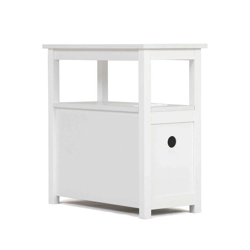 End Table with Charging Station, Narrow Sofa Side Table, Wooden Nightstand, Bedroom Living Room Furniture, Black