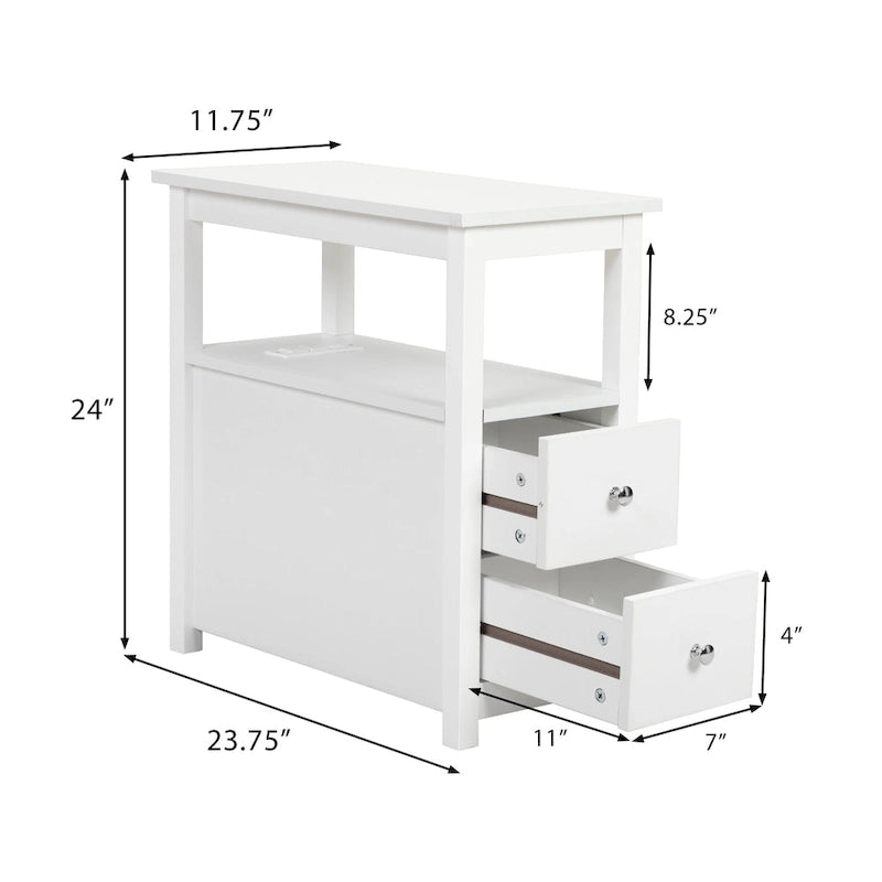 End Table with Charging Station, Narrow Sofa Side Table, Wooden Nightstand, Bedroom Living Room Furniture, Black