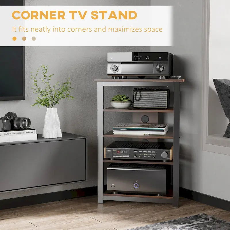 Mobile TV, Mobile Portaoggetti per Audio Video, Torre Audio ad Angolo con Ripiani e Telaio in Acciaio